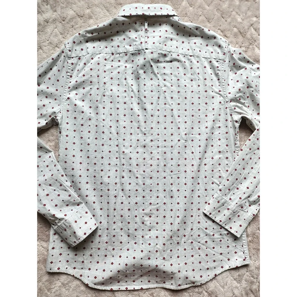 Banana Republic Mens Untucked Slim Fit Grey Red Diamond Luxe Poplin Shirt M NEW